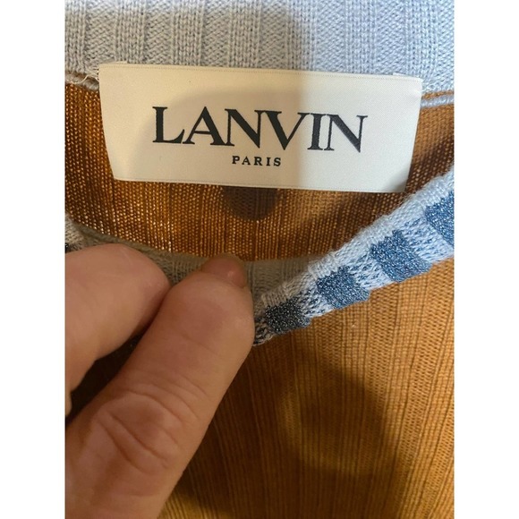 LANVIN Sweater Dress Midi Brown Ribbed Knit Wool Metallic Crewneck Long Sleeve - Picture 4 of 6